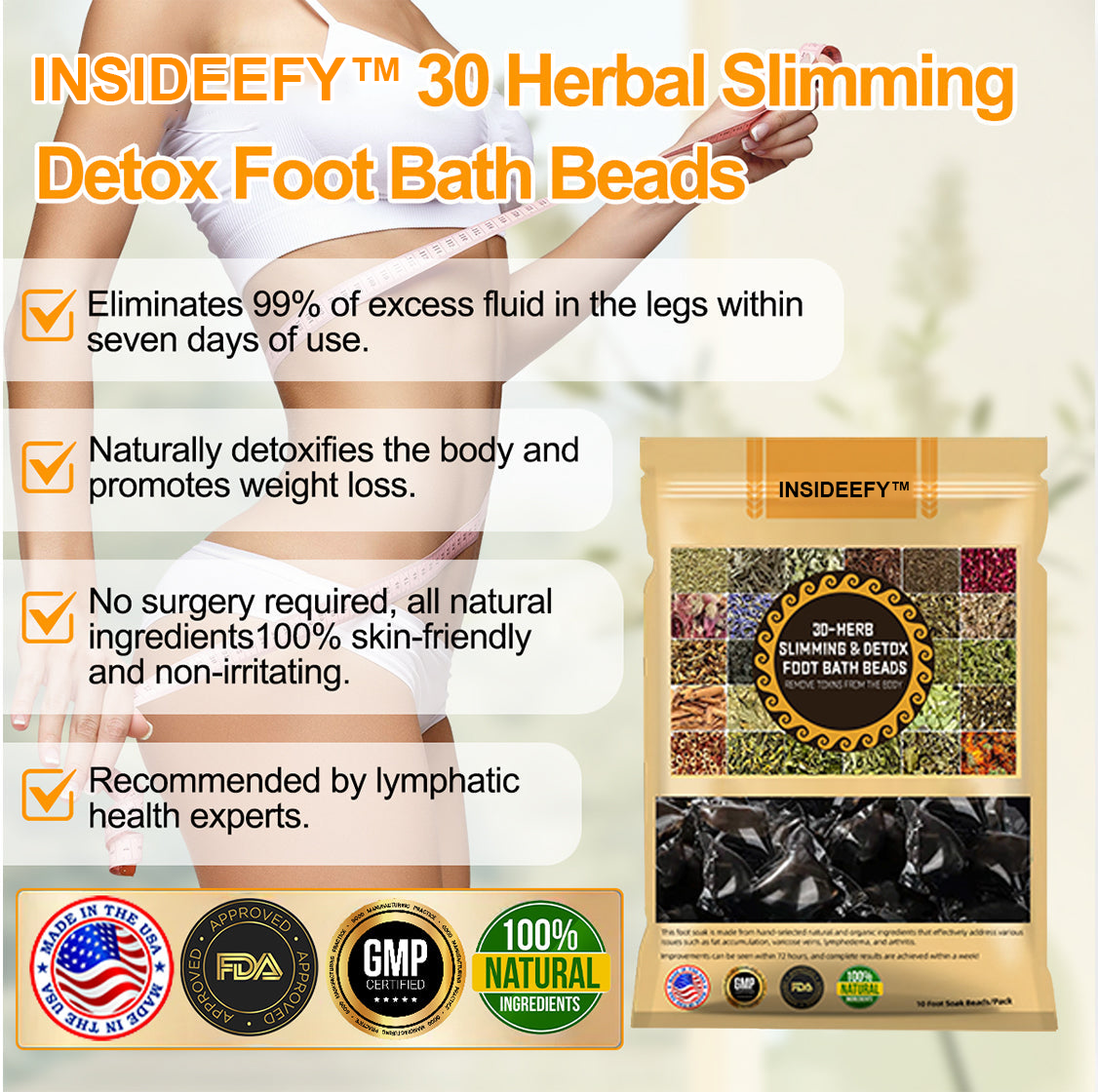 INSIDEEFYโข 30-Herb Slimming & Detox Foot Bath Beads-๐ฆต๐ฉโโ๏ธ(LANA Certification, Lymphatic Association of America)