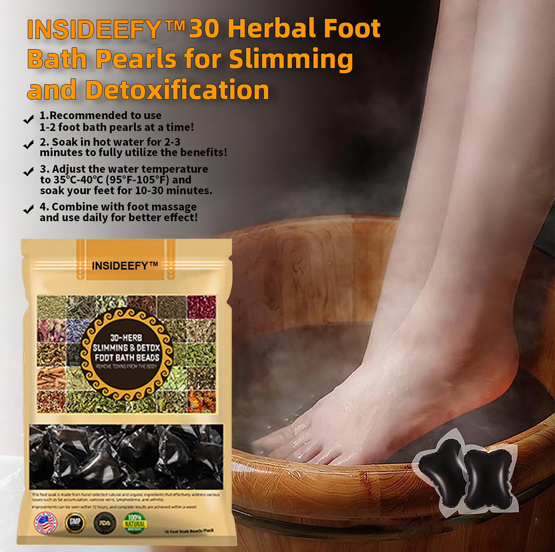 INSIDEEFYโข 30-Herb Slimming & Detox Foot Bath Beads-๐ฆต๐ฉโโ๏ธ(LANA Certification, Lymphatic Association of America)
